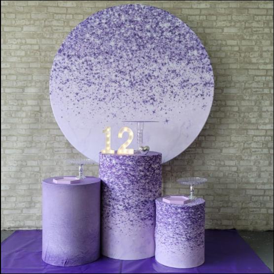 Alugue Tema Para Festa Decoração Glitter Lílas Tecido ( Modelo 2 )