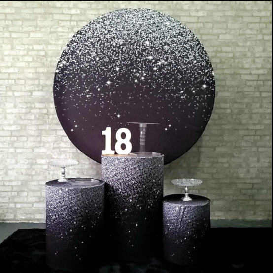 Alugue Tema Para Festa Decoração Glitter Prata Tecido ( Modelo 2 )