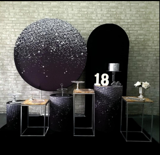 Alugue Tema Para Festa Decoração Glitter Prata Tecido ( Modelo 3 )