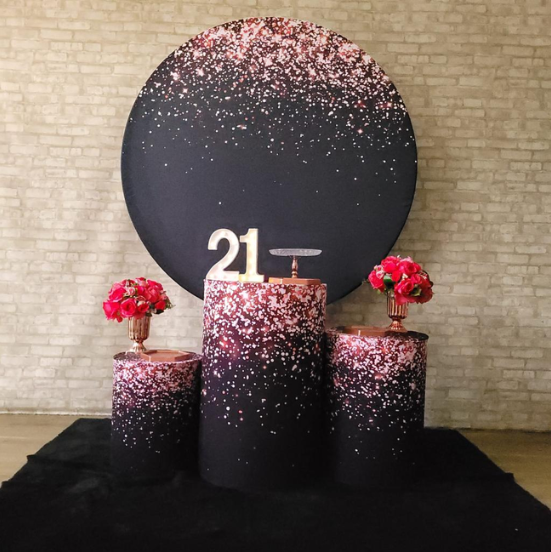 Alugue Tema Para Festa Decoração Glitter Rosa Tecido ( Modelo 2 )