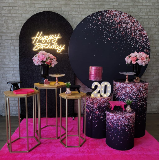 Alugue Tema Para Festa Decoração Glitter Rosa Tecido ( Modelo 3 )