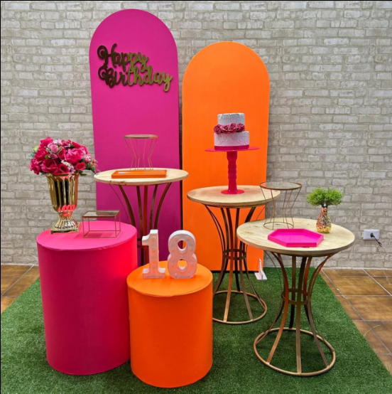 Alugue Tema Para Festa Decoração Happy Laranja com Rosa Tecido ( Modelo 2 )