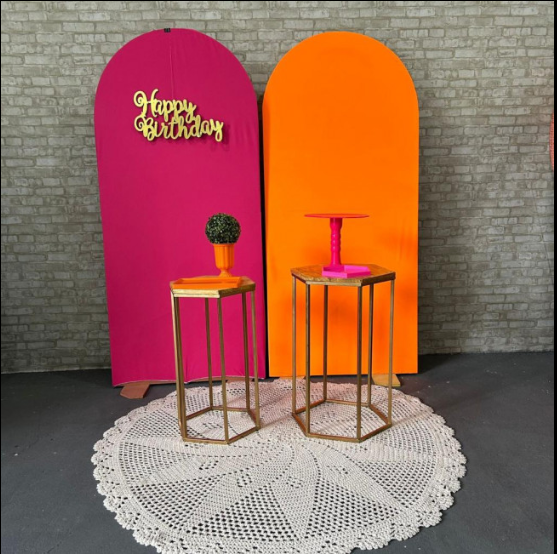 Alugue Tema Para Festa Decoração Happy Laranja com Rosa Tecido ( Modelo 1 )