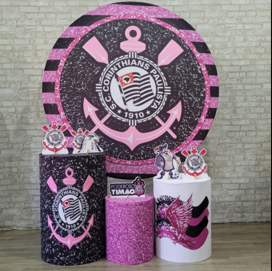 Alugue Tema Para Festa Decoração Corinthians Rosa Tecido ( Modelo 1 )