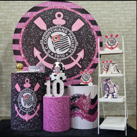 Alugue Tema Para Festa Decoração Corinthians Rosa Tecido ( Modelo 2 )