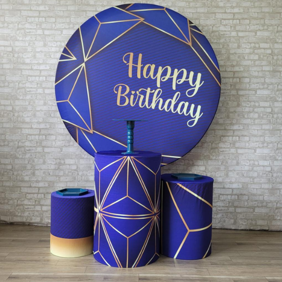 Alugue Tema Para Festa Decoração Happy Azul Tecido ( Modelo 2 )