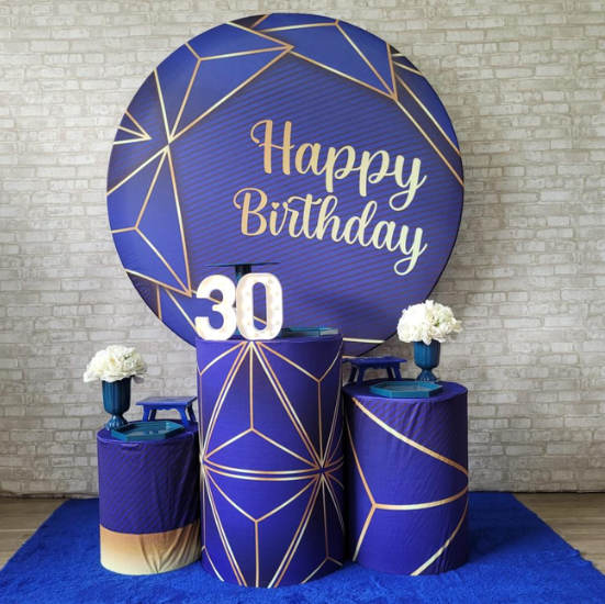 Alugue Tema Para Festa Decoração Happy Azul Tecido ( Modelo 3 )