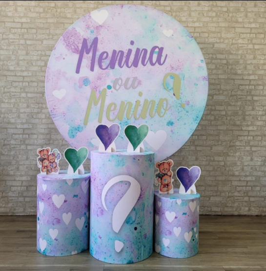 Alugue Tema Para Festa Decoração Chá Revelação Lílas e Verde Tecido ( Modelo 1 )