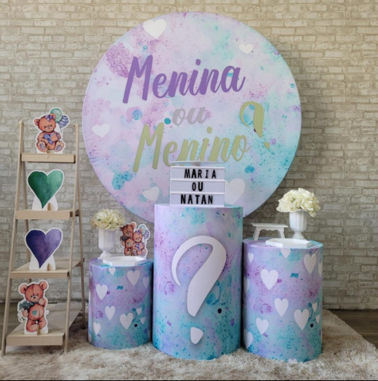 Alugue Tema Para Festa Decoração Chá Revelação Lílas e Verde Tecido ( Modelo 2 )