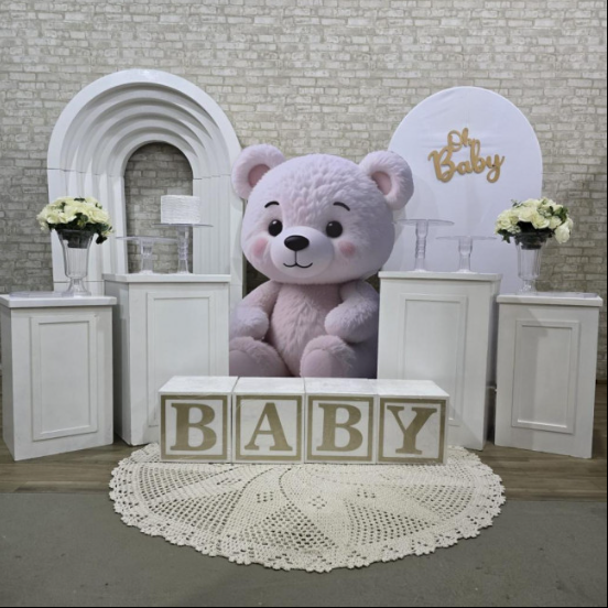 Alugue Tema Para Festa Decoração Chá Revelação Ursão Tecido ( Modelo 4 )
