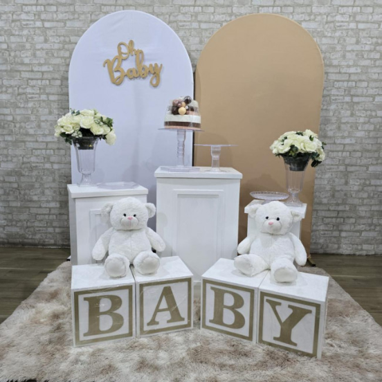 Alugue Tema Para Festa Decoração Chá Revelação Nude Ursinho Tecido (Modelo 03)