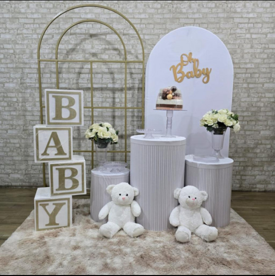 Alugue Tema Para Festa Decoração Chá Revelação Branco Ursinho Tecido (Modelo 7 )