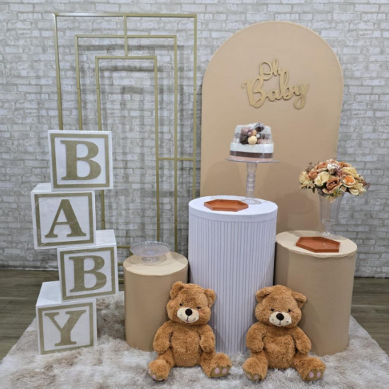 Alugue Tema Para Festa Decoração Chá Revelação Nude Ursinho Tecido (Modelo 05)