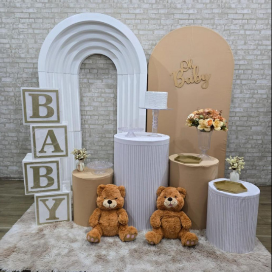 Alugue Tema Para Festa Decoração Chá Revelação Nude Ursinho Tecido (Modelo 06)