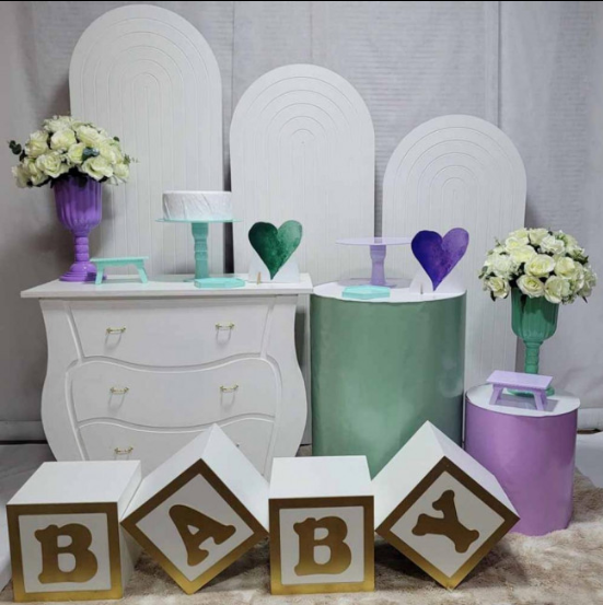 Alugue Tema Para Festa Decoração Chá Revelação Lílas e Verde Tecido ( Modelo 3 )