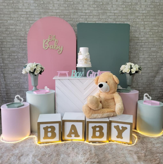 Alugue Tema Para Festa Decoração Chá Revelação Rosa e Verde Tecido ( Modelo 1 )