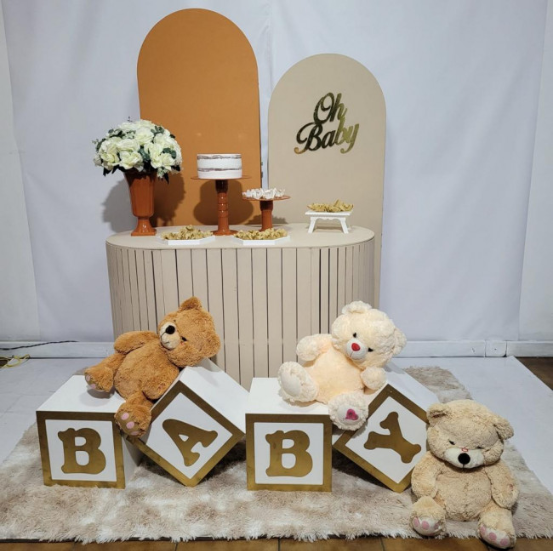 Alugue Tema Para Festa Decoração Chá Revelação Nude Ursinho Tecido (Modelo 01)