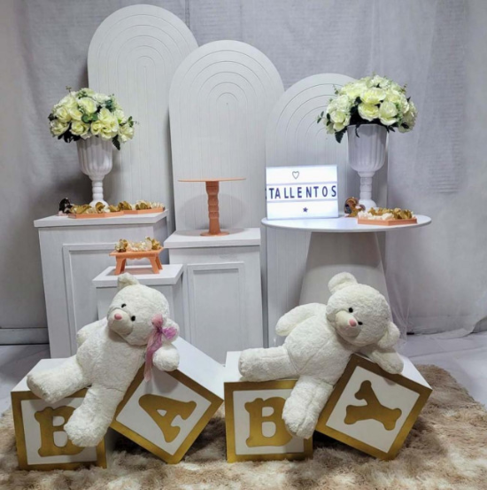Alugue Tema Para Festa Decoração Chá Revelação Branco Ursinho Tecido (Modelo 4 )