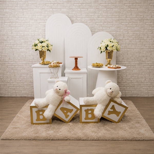 Alugue Tema Para Festa Decoração Chá Revelação Branco Ursinho Tecido (Modelo 5 )