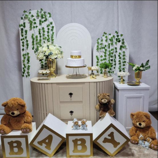 Alugue Tema Para Festa Decoração Chá Revelação Branco Ursinho Tecido (Modelo 6 )