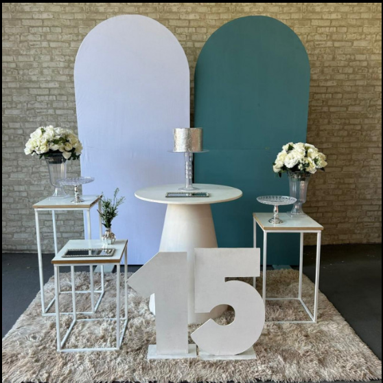 Alugue Tema Para Festa Decoração Branco com Azul Tecido ( Modelo 1 )