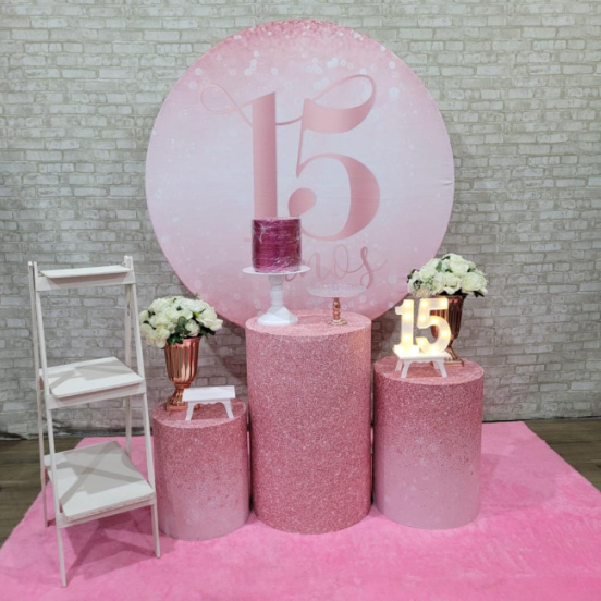 Alugue Tema Para Festa Decoração Rosa Tecido ( Modelo 2 )