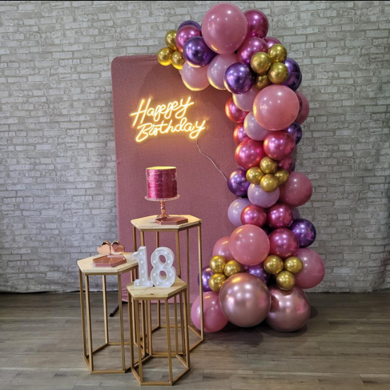 Alugue Tema Para Festa Decoração Happy Rose Tecido ( Modelo 2 ) Acompanha Balão