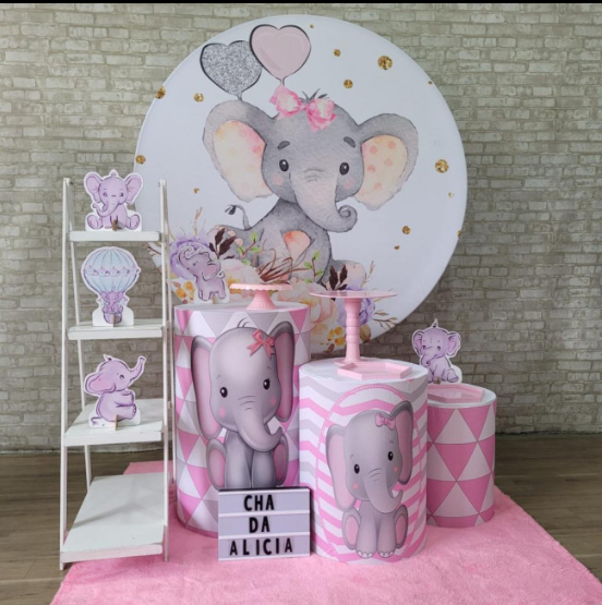 Alugue Tema Para Festa Decoração Elefantinho Rosa Tecido ( Modelo 2 )