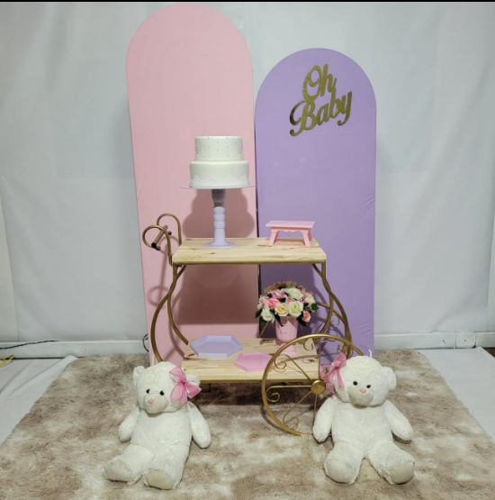 Alugue Tema Para Festa Decoração Chá de Bebê Rosa e Lílas Tecido ( Modelo 1 )