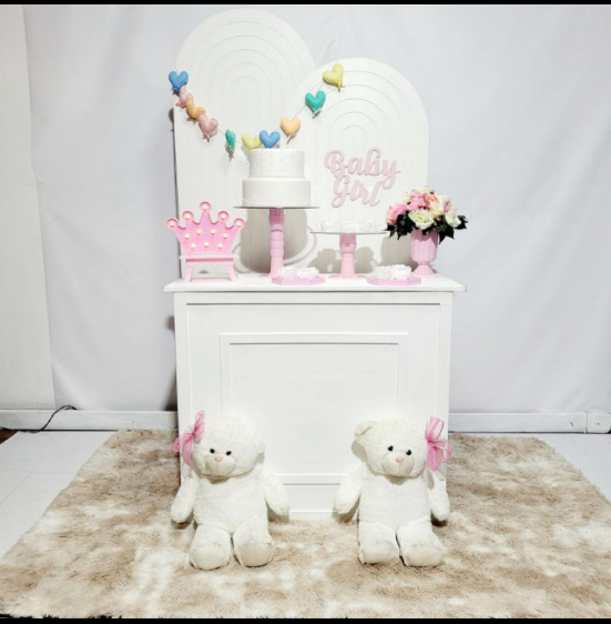 Alugue Tema Para Festa Decoração Chá de Bebê Rosa Tecido ( Modelo 1 )