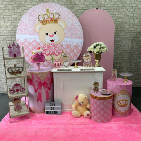 Alugue Tema Para Festa Decoração Ursinha Realeza Tecido ( Modelo 3 )