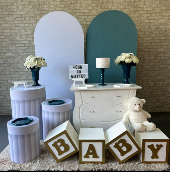 Alugue Tema Para Festa Decoração Chá de Bebê Azul Petróleo Tecido ( Modelo 1 )