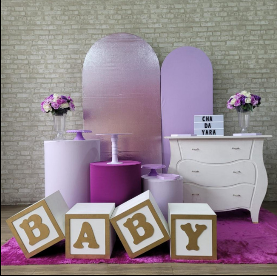 Alugue Tema Para Festa Decoração Chá de Bebê Lílas Tecido ( Modelo 1 )