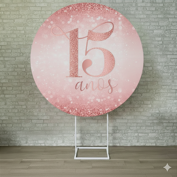 Alugue Estrutura Painel Redondo e a Capa de Tecido do Tema - 15 Anos Rosa