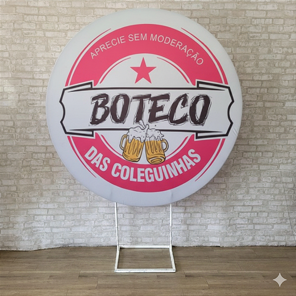 Alugue Estrutura Painel Redondo e a Capa de Tecido do Tema - Boteco Rosa