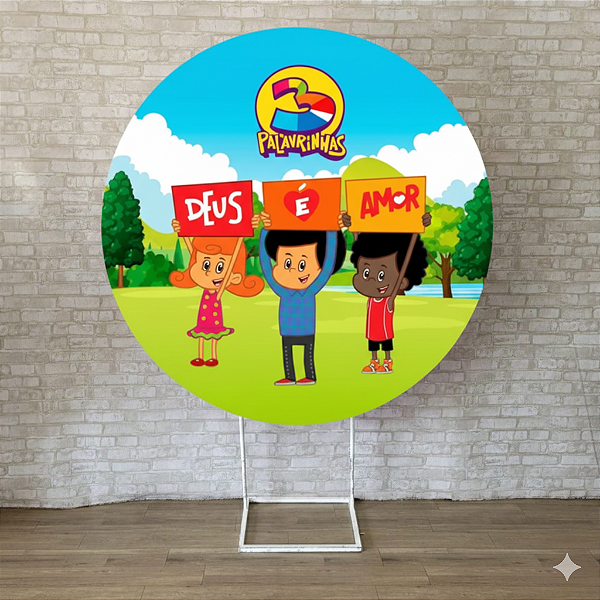 Alugue Estrutura Painel Redondo e a Capa de Tecido do Tema - 3 Palavrinhas