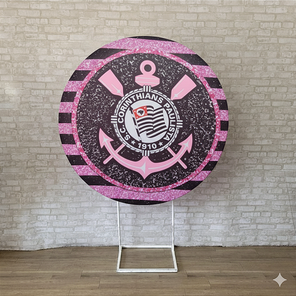 Alugue Estrutura Painel Redondo e a Capa de Tecido do Tema - Corinthians Rosa