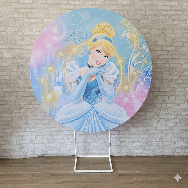 Alugue Estrutura Painel Redondo e a Capa de Tecido do Tema - Cinderela