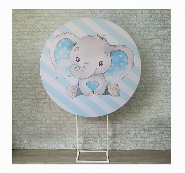 Alugue Estrutura Painel Redondo e a Capa de Tecido do Tema - Elefantinho Azul