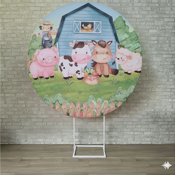 Alugue Estrutura Painel Redondo e a Capa de Tecido do Tema - Fazendinha Azul