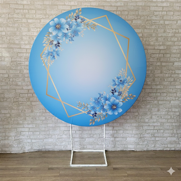 Alugue Estrutura Painel Redondo e a Capa de Tecido do Tema - Flores Azul