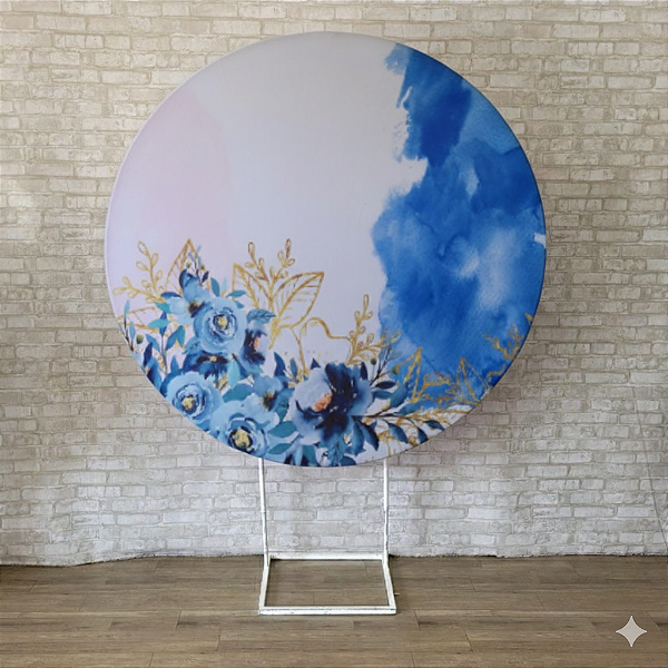 Alugue Estrutura Painel Redondo e a Capa de Tecido do Tema - Flores Azul