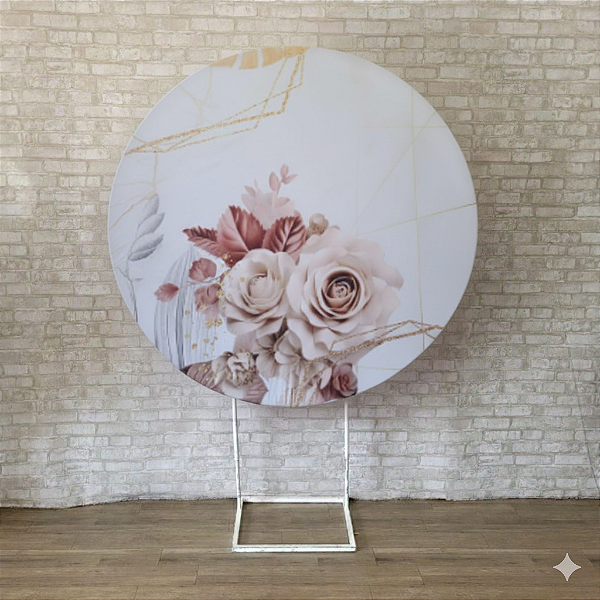 Alugue Estrutura Painel Redondo e a Capa de Tecido do Tema - Flores Nude