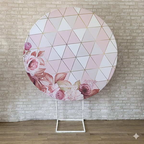 Alugue Estrutura Painel Redondo e a Capa de Tecido do Tema - Flores Rosa
