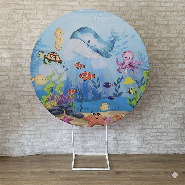 Alugue Estrutura Painel Redondo e a Capa de Tecido do Tema - Fundo do Mar