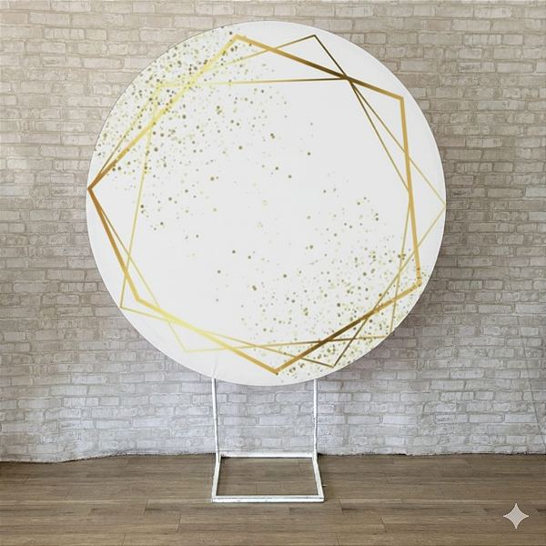 Alugue Estrutura Painel Redondo e a Capa de Tecido do Tema - Geométrico Dourado