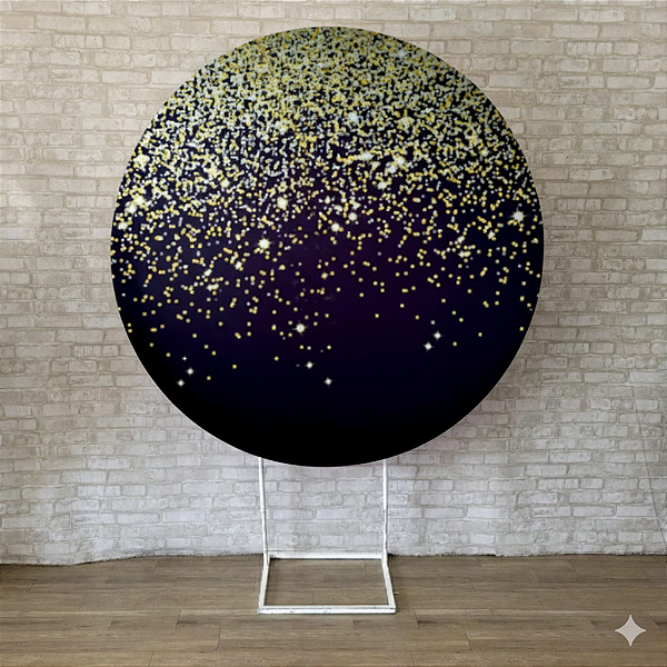 Alugue Estrutura Painel Redondo e a Capa de Tecido do Tema - Glitter Dourado