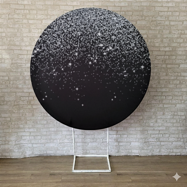 Alugue Estrutura Painel Redondo e a Capa de Tecido do Tema - Glitter Prata