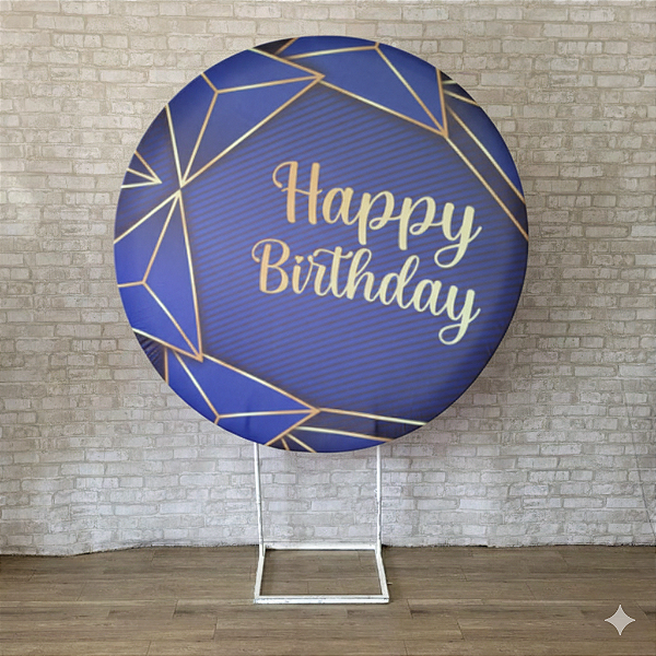 Alugue Estrutura Painel Redondo e a Capa de Tecido do Tema - Happy Birthday