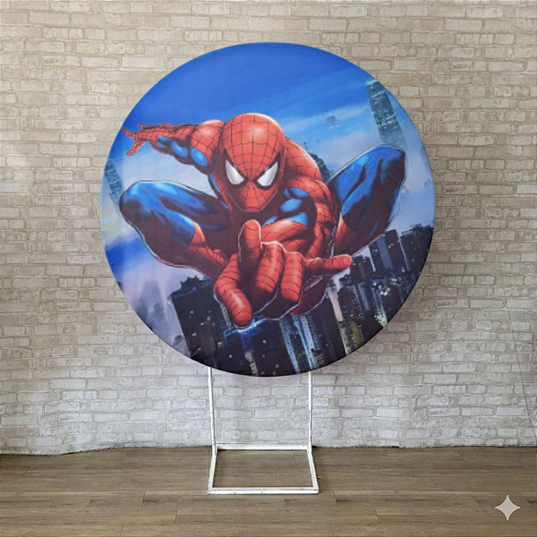 Alugue Estrutura Painel Redondo e a Capa de Tecido do Tema - Homem Aranha